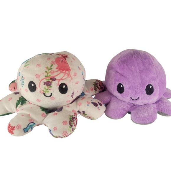 Reversible Octopus Plush Lot of 2 Mood Toys Flip Happy Sad Plushie  TeeTurtle - Picture 8 of 11